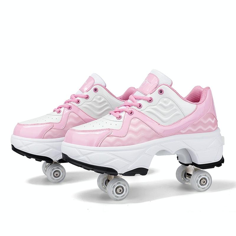 Retractable Dual-purpose Roller Skates - Size 33 Deformable Four-wheel - Df09 White - 39