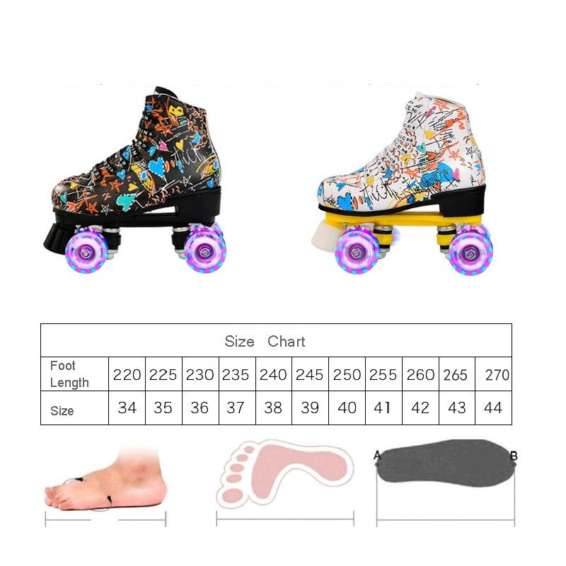 Adult Graffiti Double Row Roller Skates - Size 41 - Flash Wheel White