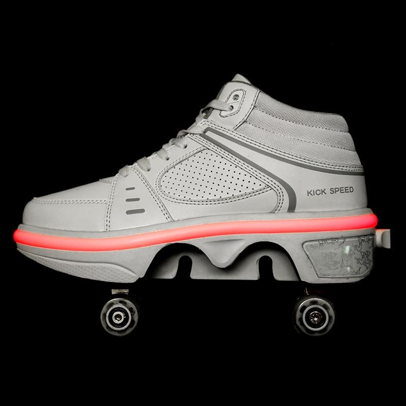 Versatile Double Row Rune Roller Skates - Size 41 - Low-Top Without Light (White)