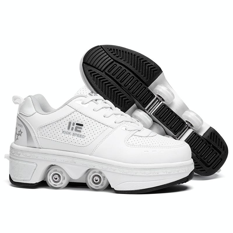 Versatile Double Row Rune Roller Skates - Size 41 - Low-Top Without Light (White)