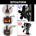 High Temp 5-blade Heat Powered Stove Fan for Fireplaces - Black