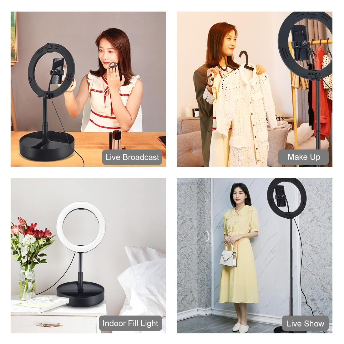 10.2 Dual-colour Led Ring Light with Usb Bluetooth Remote and Phone Holder - Black