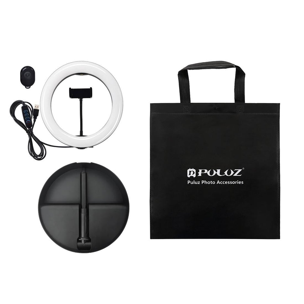 10.2 Dual-colour Led Ring Light with Usb Bluetooth Remote and Phone Holder - Black