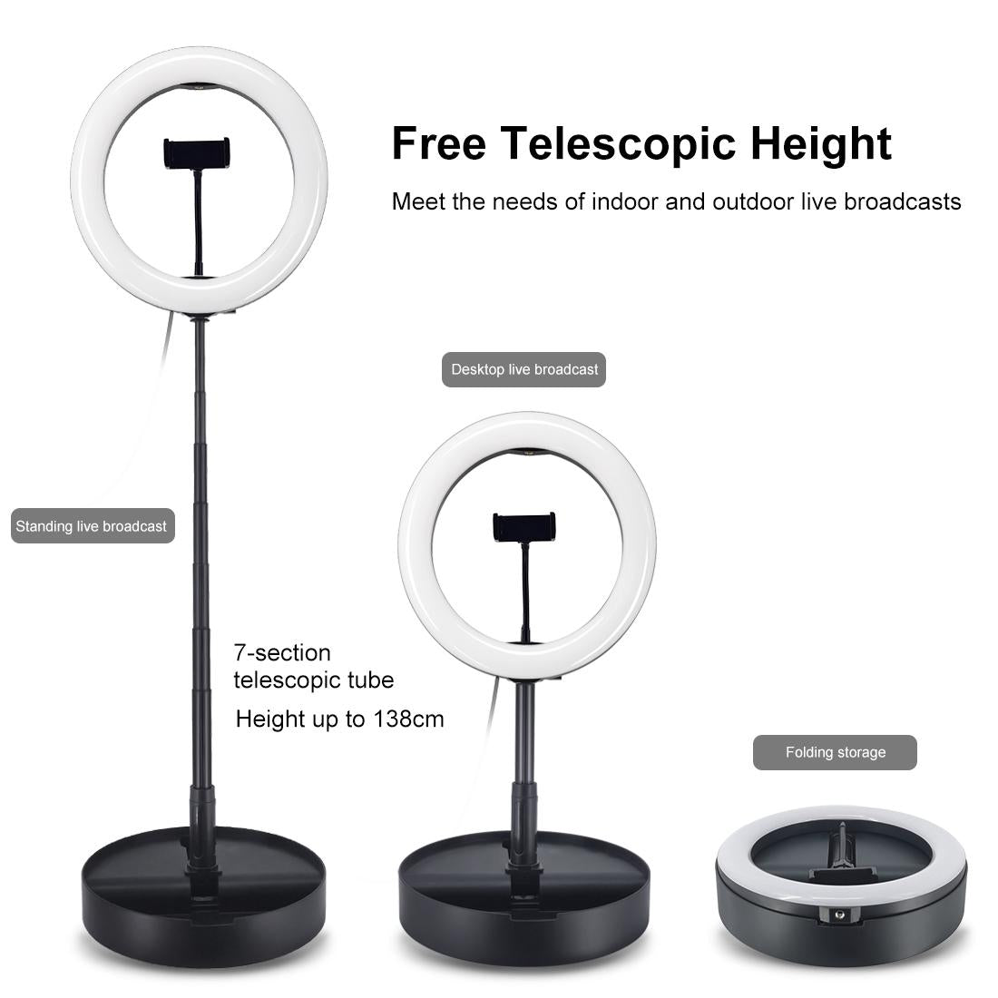 10.2 Dual-colour Led Ring Light with Usb Bluetooth Remote and Phone Holder - Black