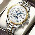 Waterproof Luminous Mechanical Watch for Men - Multifunction - Steel Band + Gold White