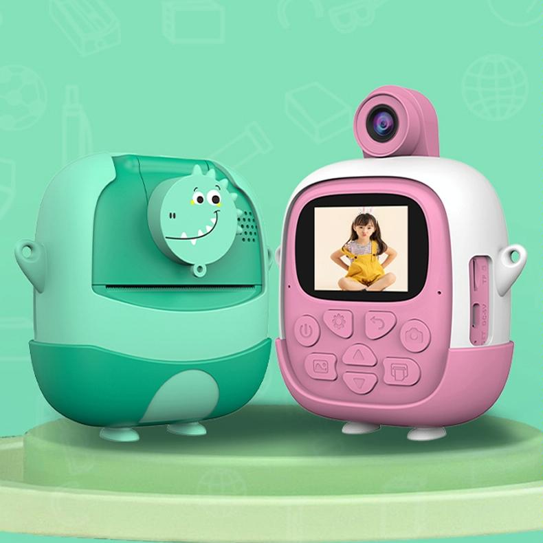 720P Hd Reversible Mini Digital Camera For Children - Cartoon Print - Green