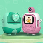 720P Hd Reversible Mini Digital Camera For Children - Cartoon Print - Green