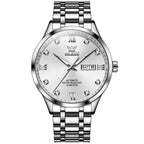 Waterproof Quartz Watch with Diamond Roman Scale for Men - White + Silver