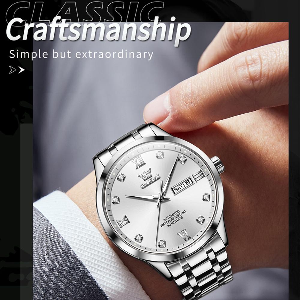 Waterproof Quartz Watch with Diamond Roman Scale for Men - White + Silver