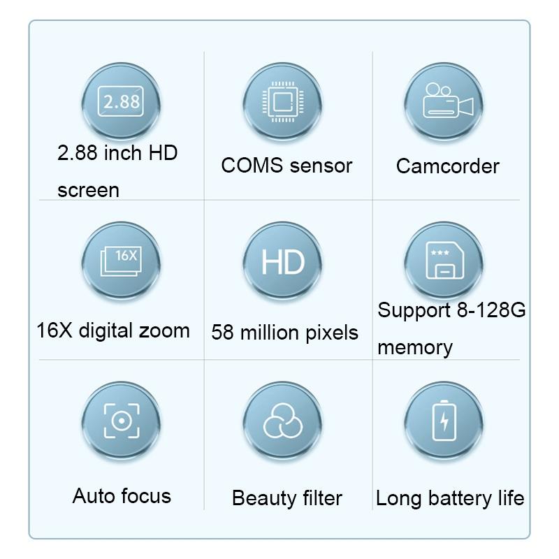Portable 16X Zoom Hd Digital Camera With 2.88 Ips Screen - White
