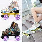 Double Row Four-wheel Roller Skating Shoes for Adult Children - Size 34 - Flash Wheel Black