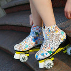 Double Row Four-wheel Roller Skating Shoes for Adult Children - Size 34 - Flash Wheel Black