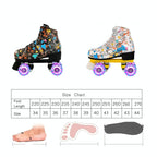 Double Row Four-wheel Roller Skating Shoes for Adult Children - Size 34 - Flash Wheel Black