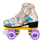 Double Row Four-wheel Roller Skating Shoes for Adult Children - Size 34 - Flash Wheel Black
