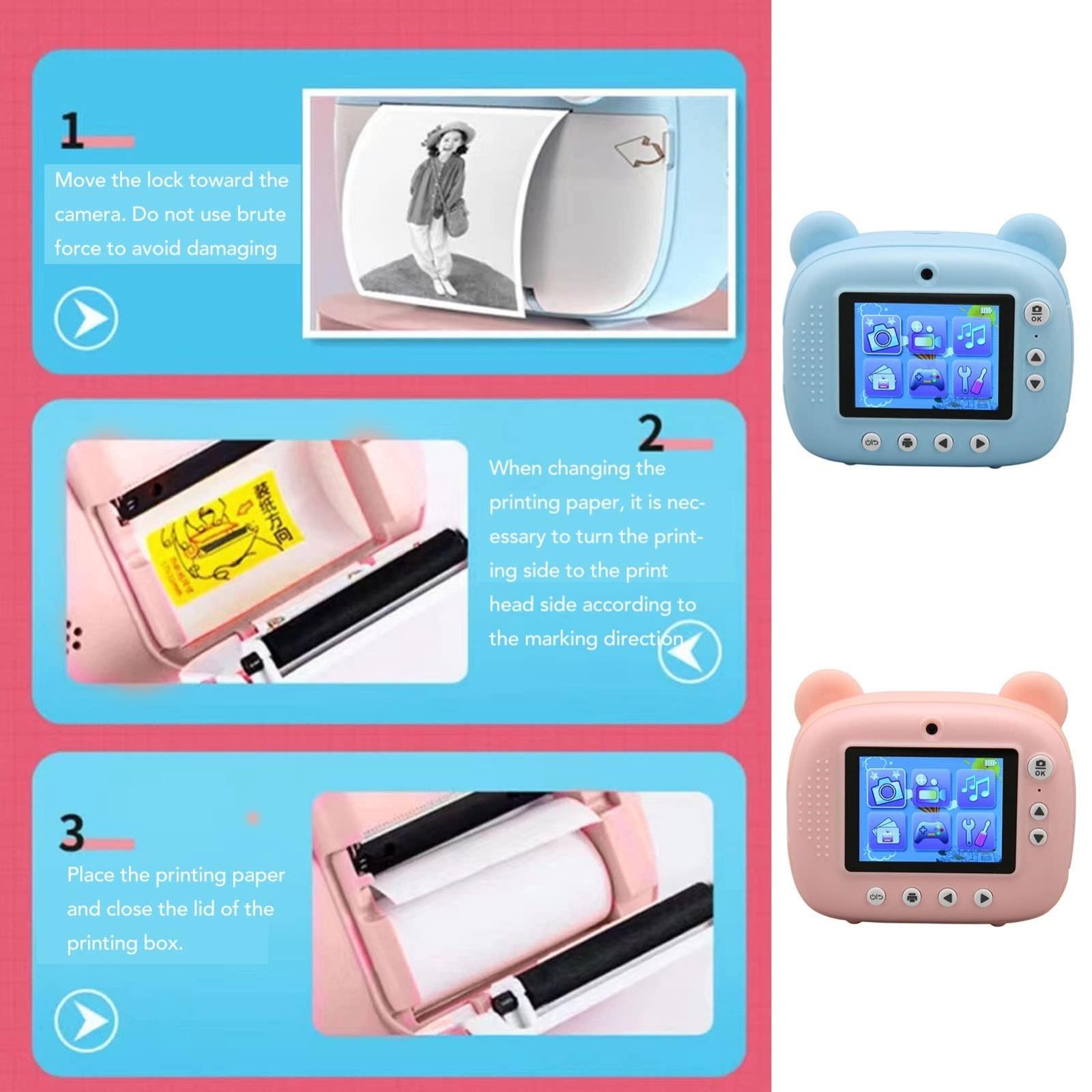 Instant Print Camera for Kids with Dual Lens and 2.4-inch Screen - Blue