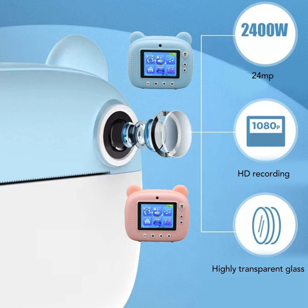 Instant Print Camera for Kids with Dual Lens and 2.4-inch Screen - Blue