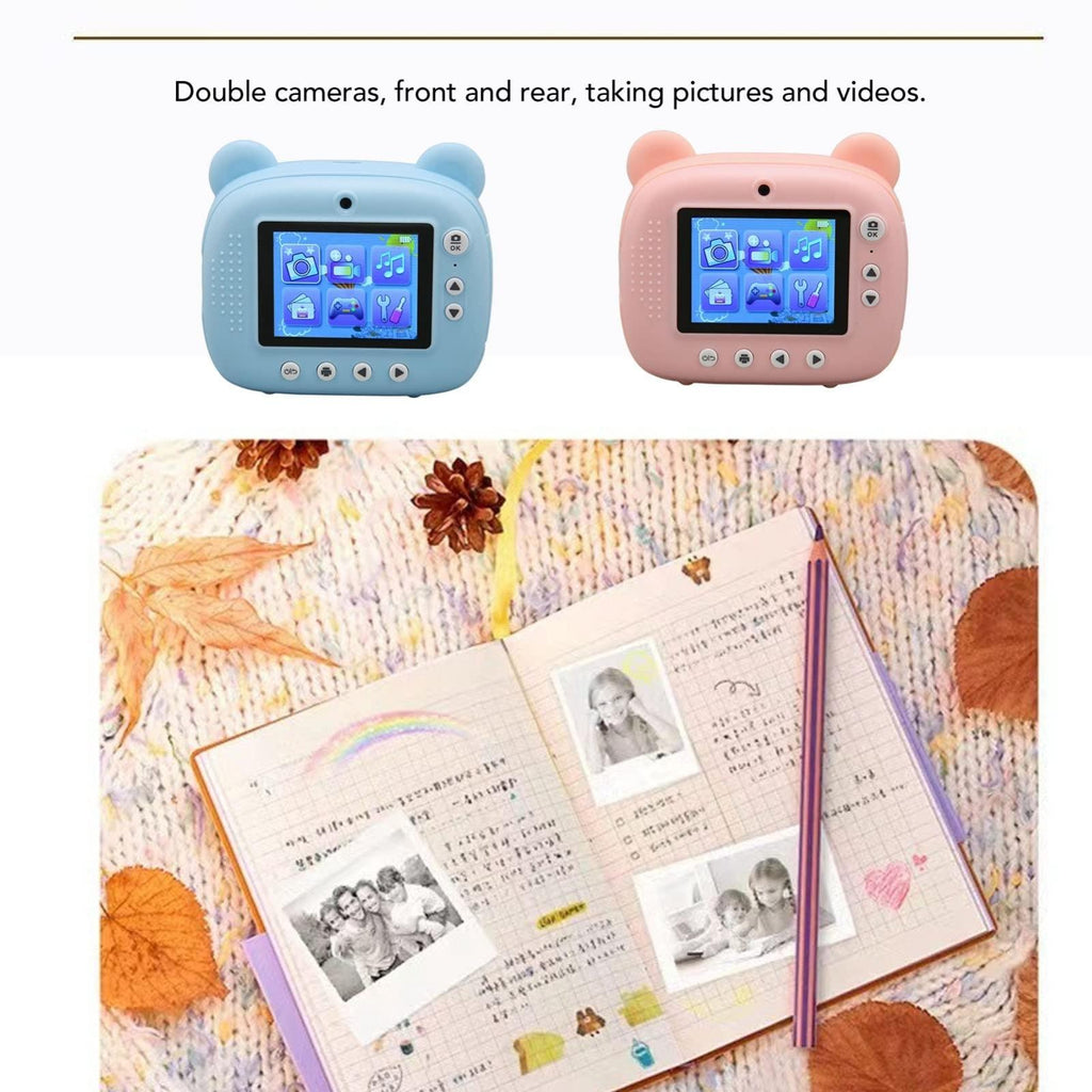 Instant Print Camera for Kids with Dual Lens and 2.4-inch Screen - Blue