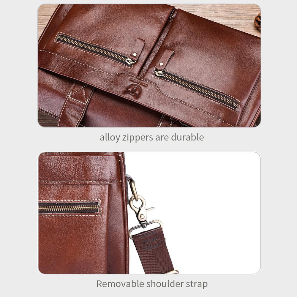 Large Capacity Retro Cowhide Briefcase - Coffee Metal