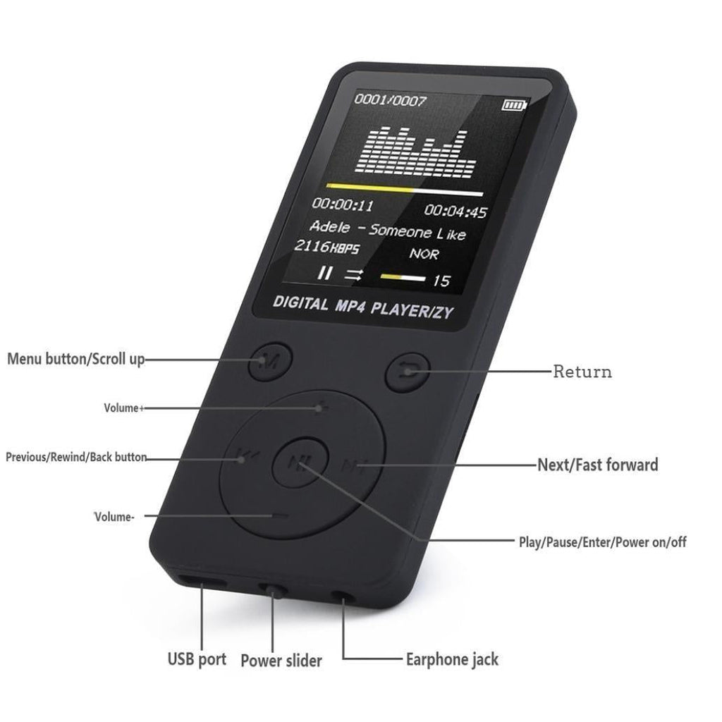 Portable Mp4 Music Player With Fm Radio & Recording Black - Blue No Memory