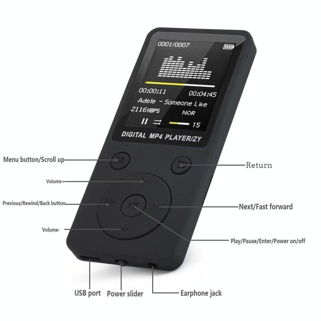 Portable Mp4 Music Player With Fm Radio & Recording Black - Blue No Memory
