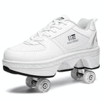 Versatile Double Row Rune Roller Skates - Size 33 - High-Top With Light (White)