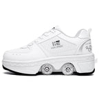 Versatile Double Row Rune Roller Skates - Size 33 - High-Top With Light (White)