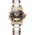Stylish Waterproof Ceramic Mechanical Watch for Women with Diamond Accents - Black