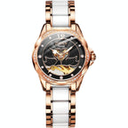 Stylish Waterproof Ceramic Mechanical Watch for Women with Diamond Accents - Black