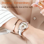 Stylish Waterproof Ceramic Mechanical Watch for Women with Diamond Accents - Black