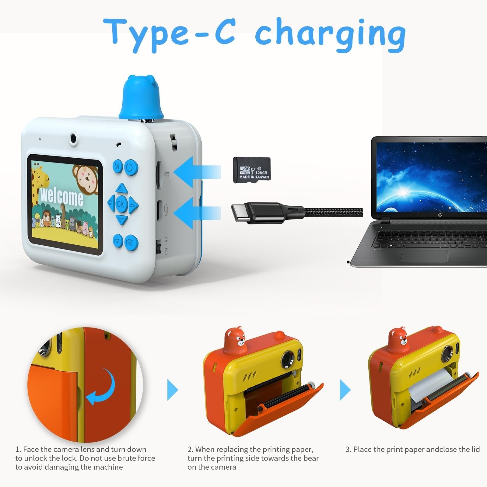 1080p Children's Camera with 2.36 Hd Led Display and Thermal Printing - Instant Capture - Sky Blue