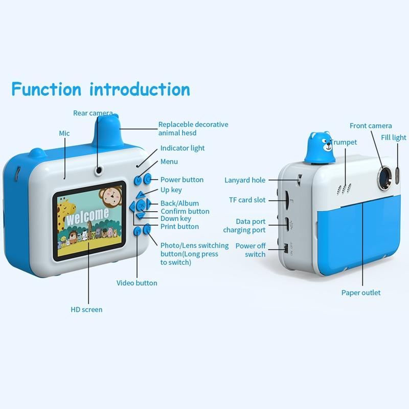 1080p Children's Camera with 2.36 Hd Led Display and Thermal Printing - Instant Capture - Sky Blue