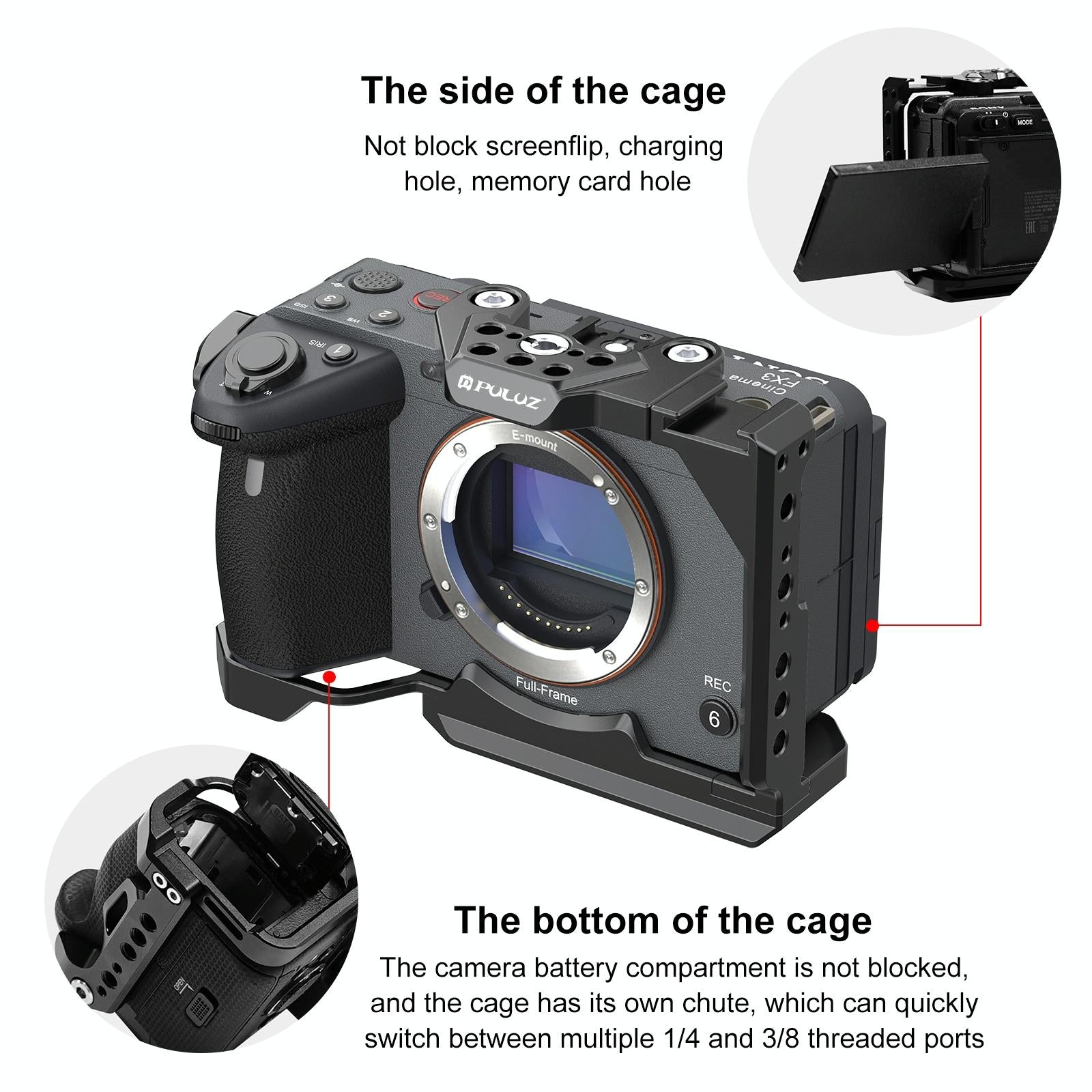 Camera Cage With Nota Slider - Metal Stabilizer Rig Black for Sony Ilme-Fx30 / Fx3