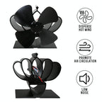 High Temperature 4-blade Heat Powered Stove Fan for Fireplaces - Black