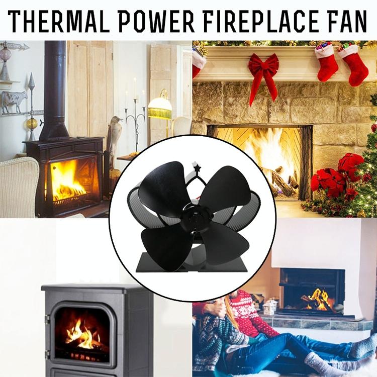 High Temperature 4-blade Heat Powered Stove Fan for Fireplaces - Black
