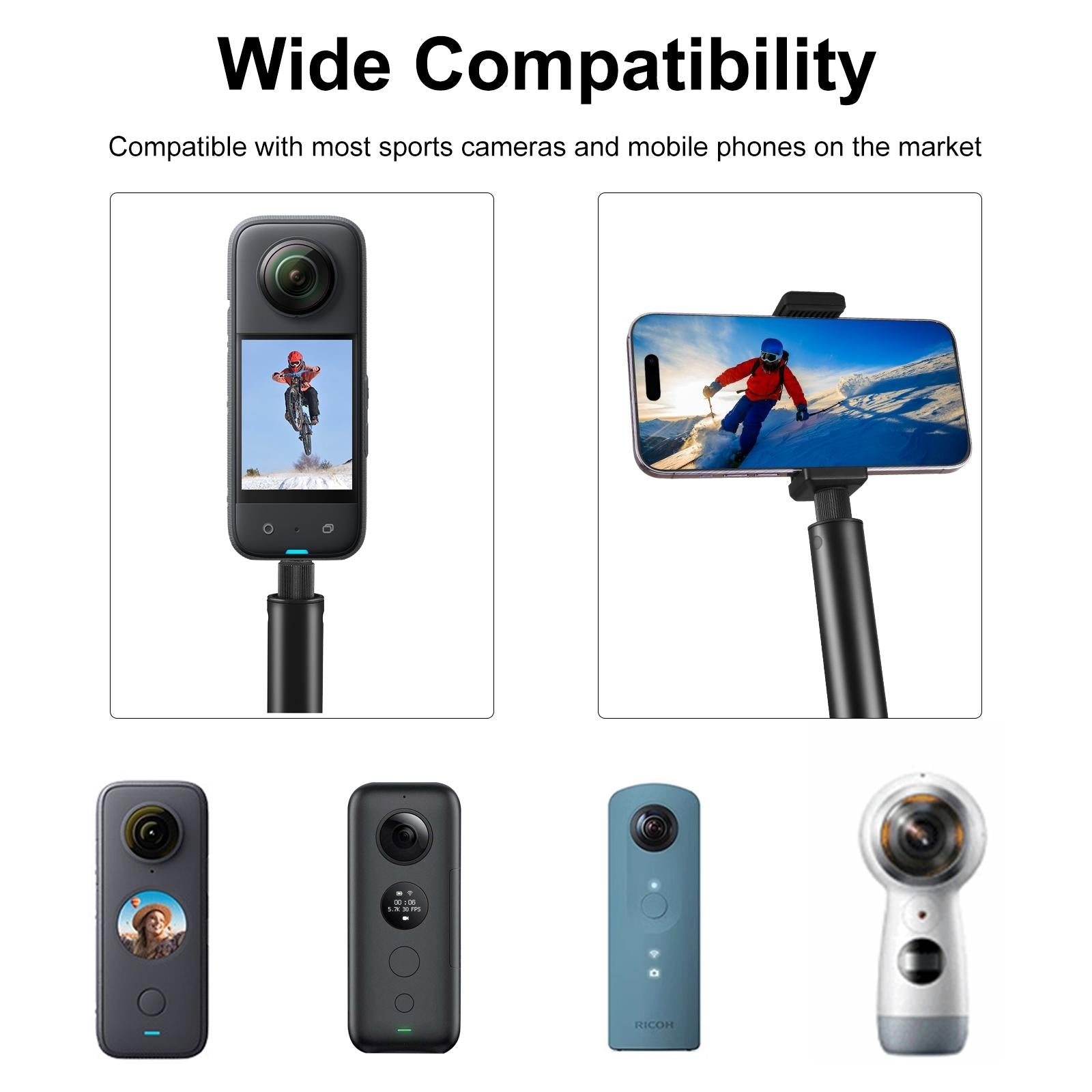 2m Extendable Selfie Stick for Insta360 one Rs X2 X3 X4