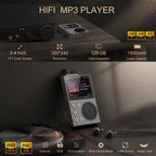 2.4 Inch Hifi Bluetooth Music Player Dsd256 Mastering Sound Quality 16Gb+16Gb Memory - Black - 16Gb+8Gb