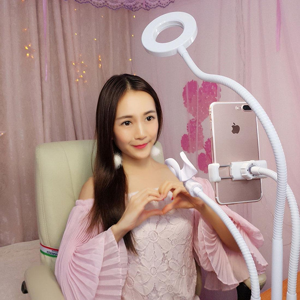 Universal Cell Phone Holder with Selfie Ring Light for Studio Recording and Live Broadcast - Black