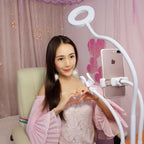 Universal Cell Phone Holder with Selfie Ring Light for Studio Recording and Live Broadcast - Black