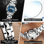 Stylish Waterproof Luminous Women Automatic Watch - 8813 - Silver Black