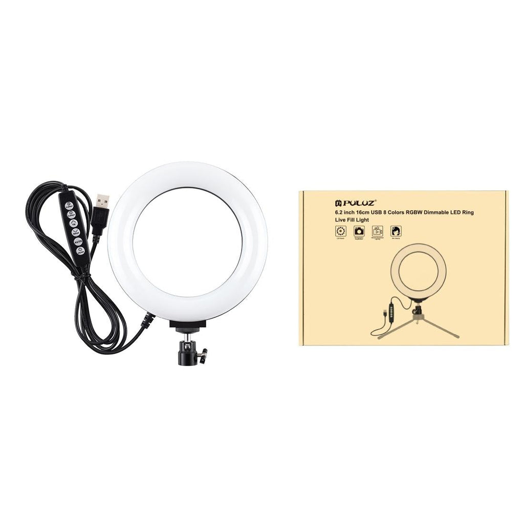 10 Mode Usb Led Ring Light with Tripod and Ball Head - 6.2 Inch Diameter - Black