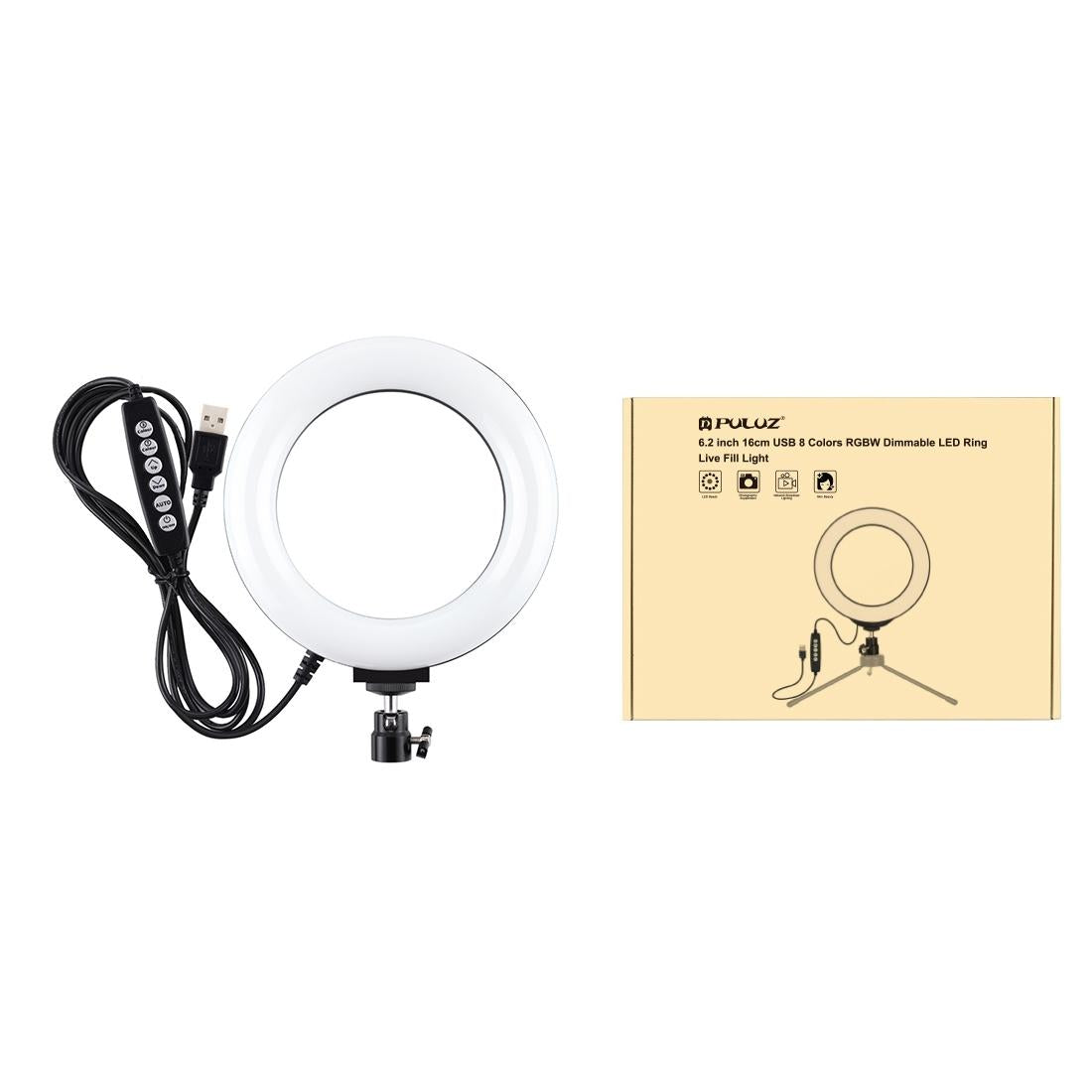 10 Mode Usb Led Ring Light with Tripod and Ball Head - 6.2 Inch Diameter - Black