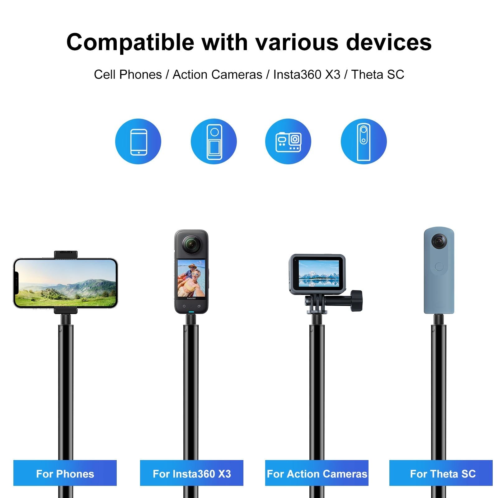 3m Metal Selfie Stick for Insta360 one Rs X2-x4