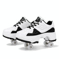 Retractable Dual-purpose Roller Skates - Size 33 Deformable Four-wheel - Df09 Black - 35