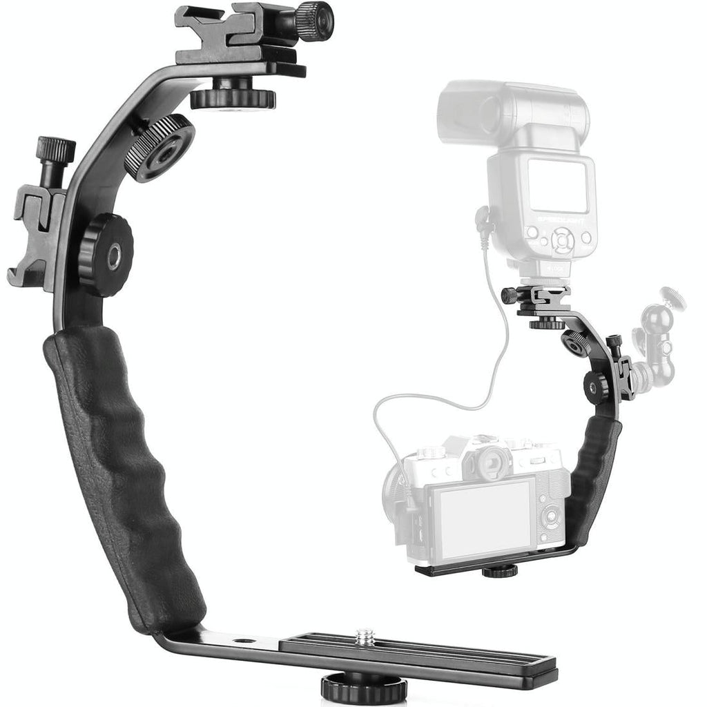 Aluminum L-Shaped Flash Bracket Camera Holder - Black