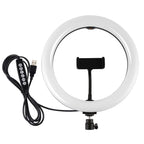 10.2 Usb Led Ring Light with 10 Modes Cold Shoe Tripod & Phone Clamp - Black