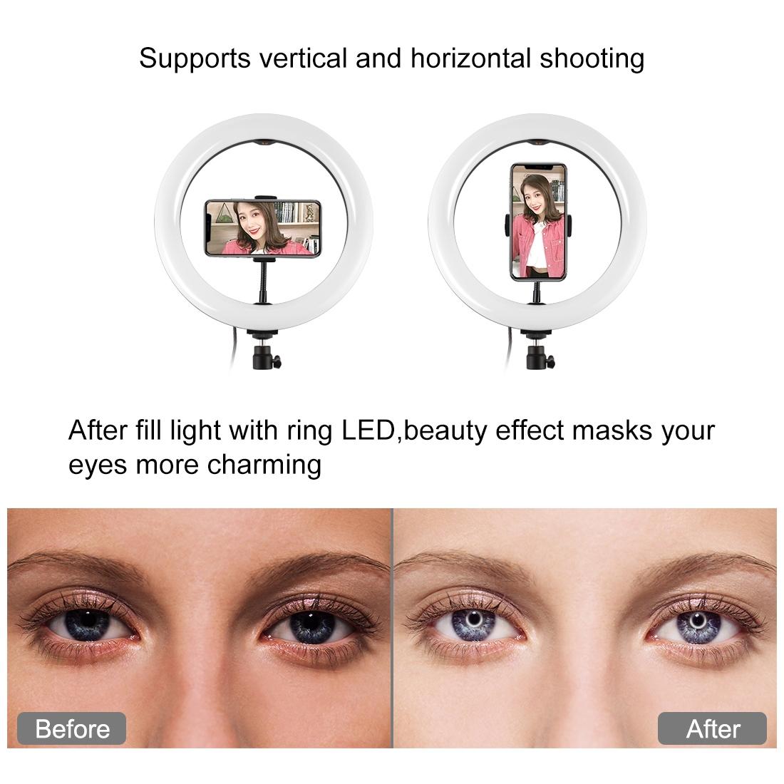 10.2 Usb Led Ring Light with 10 Modes Cold Shoe Tripod & Phone Clamp - Black