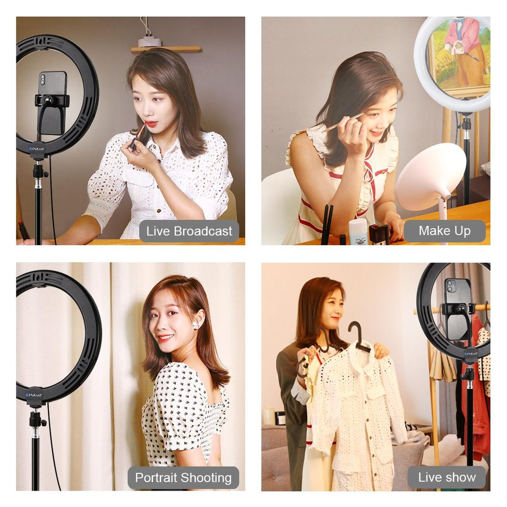 10.2 Usb Led Ring Light with 10 Modes Cold Shoe Tripod & Phone Clamp - Black