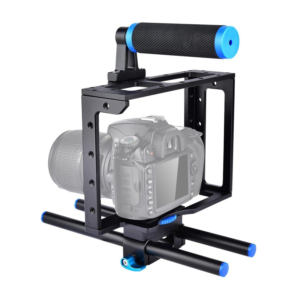 Protective Dslr Camera Cage With Stabilizer And Top Handle - Black