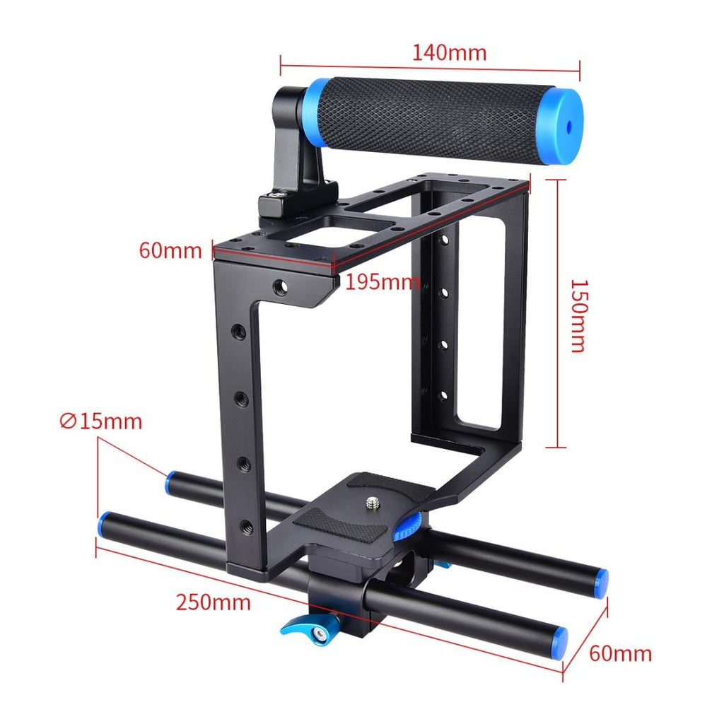 Protective Dslr Camera Cage With Stabilizer And Top Handle - Black