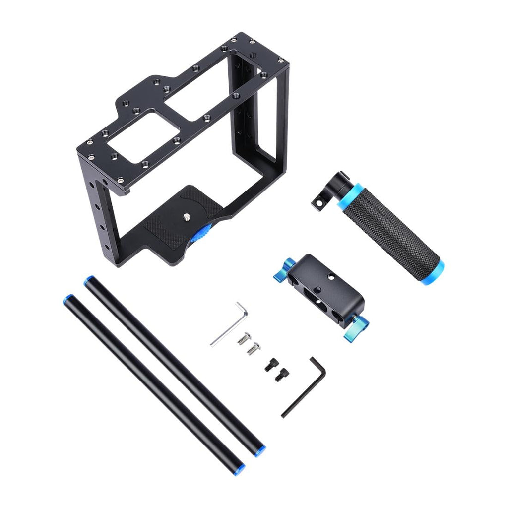 Protective Dslr Camera Cage With Stabilizer And Top Handle - Black